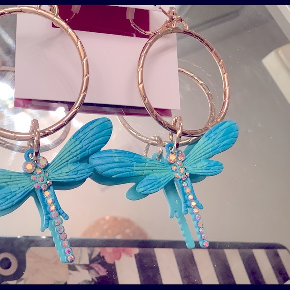 Beautiful Betsy Johnson blue and crystal spring earrings - Picture 3 of 3